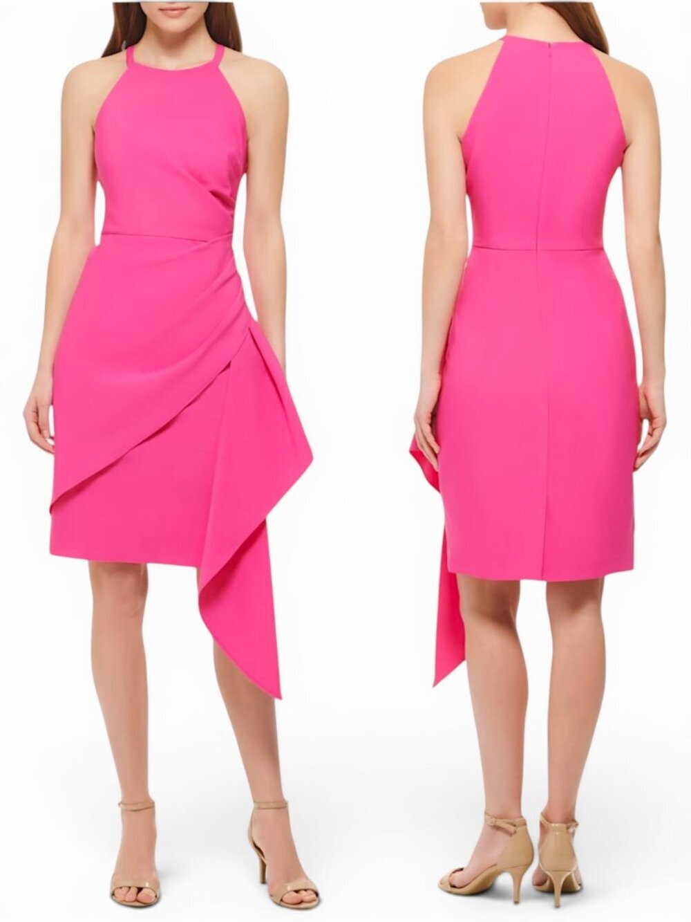 Vince Camuto Pink Gathered Sleeveless Side Ruffle Drape Sheath Dress NWT New 10